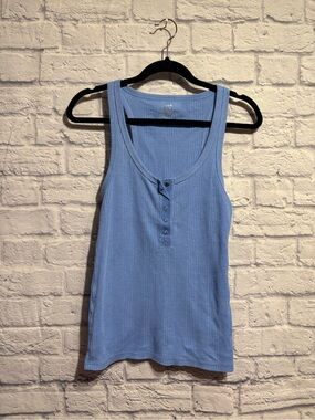 Aerie Light Blue Ribbed Henley Tank Top Medium